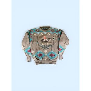 Vintage Ralph Lauren Polo Country Hand Knit Indian Horse Sweater Large Aztec